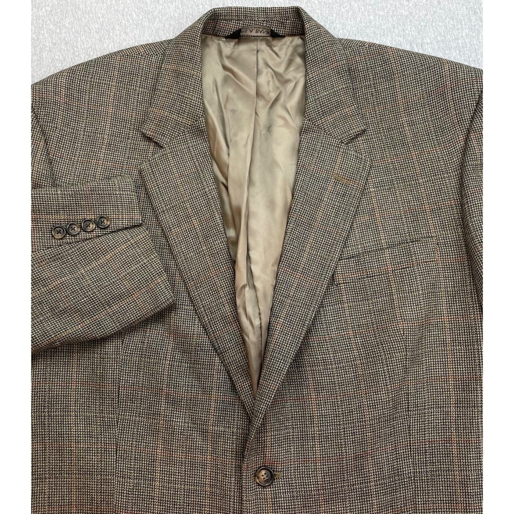 Jos A Bank Blazer Mens 46R Windowpane Houndstooth 100% Wool Single Breast